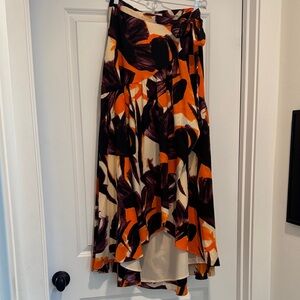 Elegant High-Low Skirt in Orange and Black Floral. Hutch.